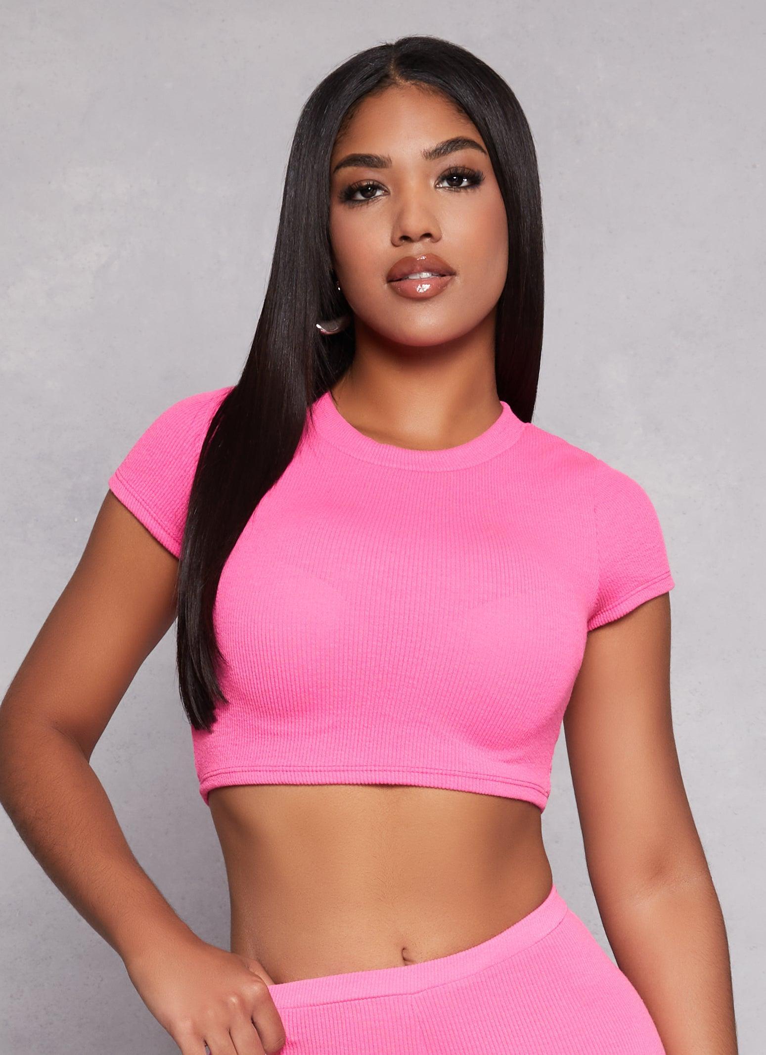 Womens Ribbed Knit Cropped Tee Product Image