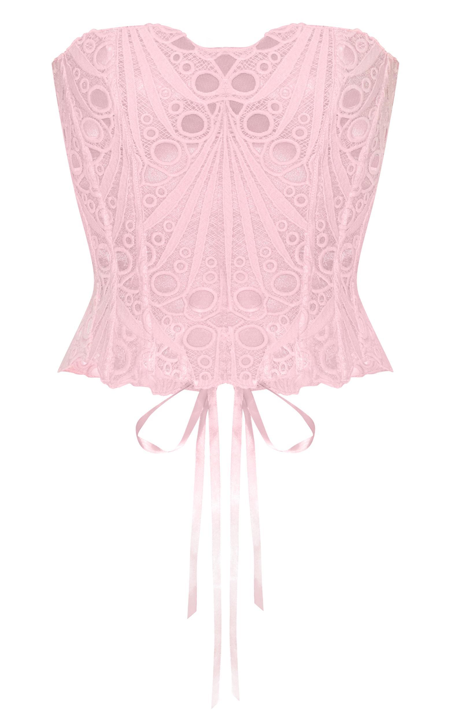 Pale Rose Textured Sheer Floral Lace Corset Product Image