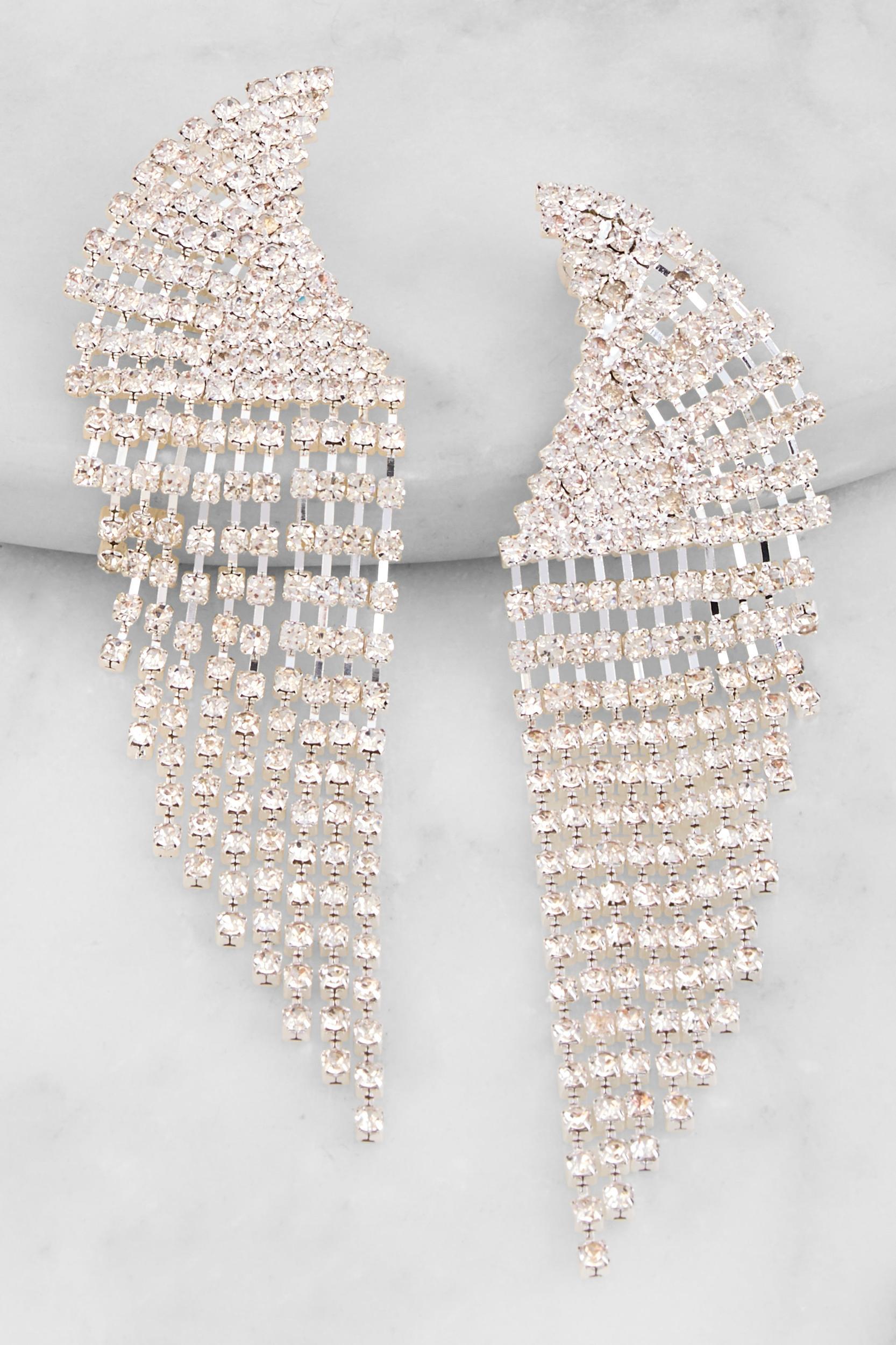 Rhinestone Teardrop Fringe Earrings Female Product Image