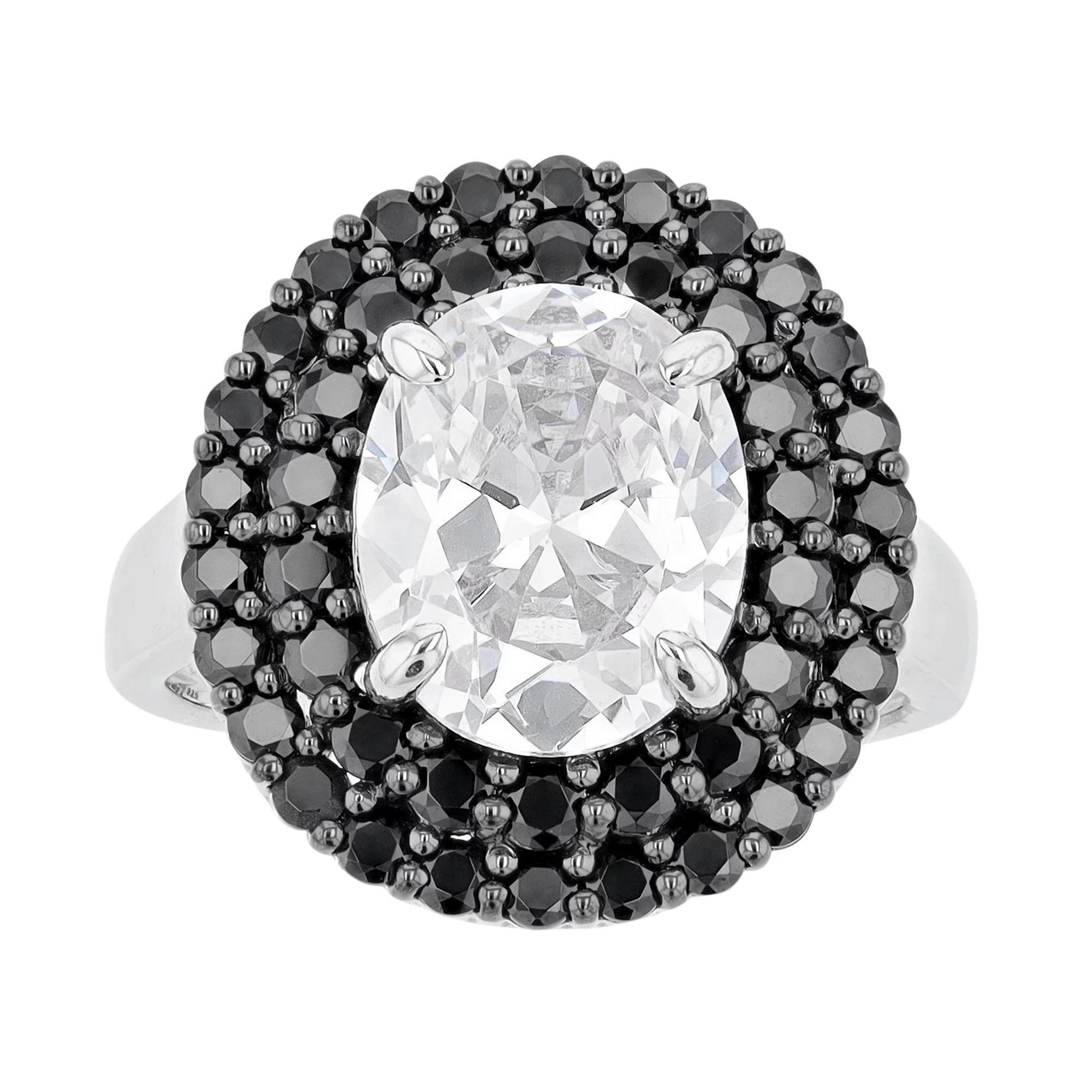 SIRI USA by TJM Sterling Silver Oval White Cubic Zirconia & Black Cubic Zirconia Ring, Women's, Size: 8 Product Image