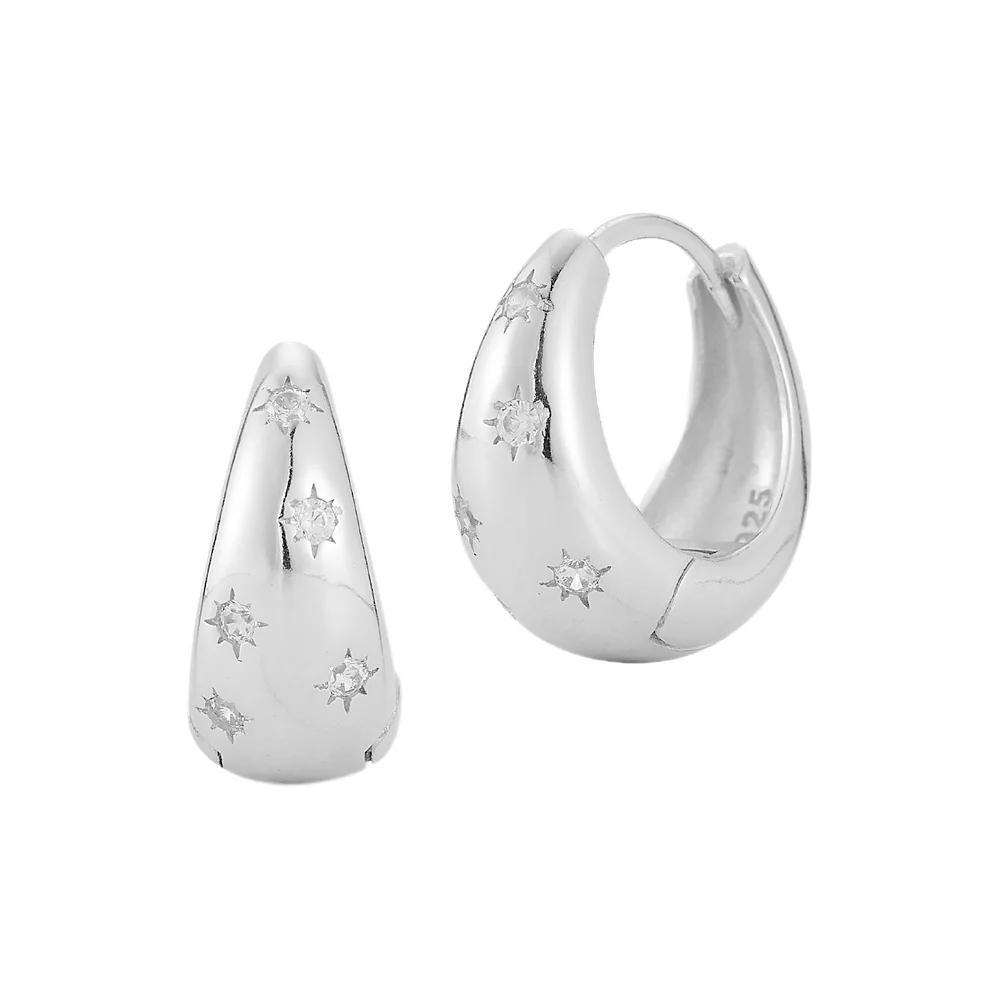Sunkissed Sterling Cubic Zirconia Chunky Huggie Hoop Earrings, Women's, Silver Tone Product Image