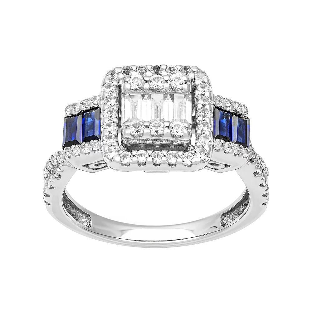 Love Always Sterling Silver 1 1/5 Carat T.W. Lab-Created White Sapphire & Lab-Created Blue Sapphire Engagement Ring, Womens Product Image