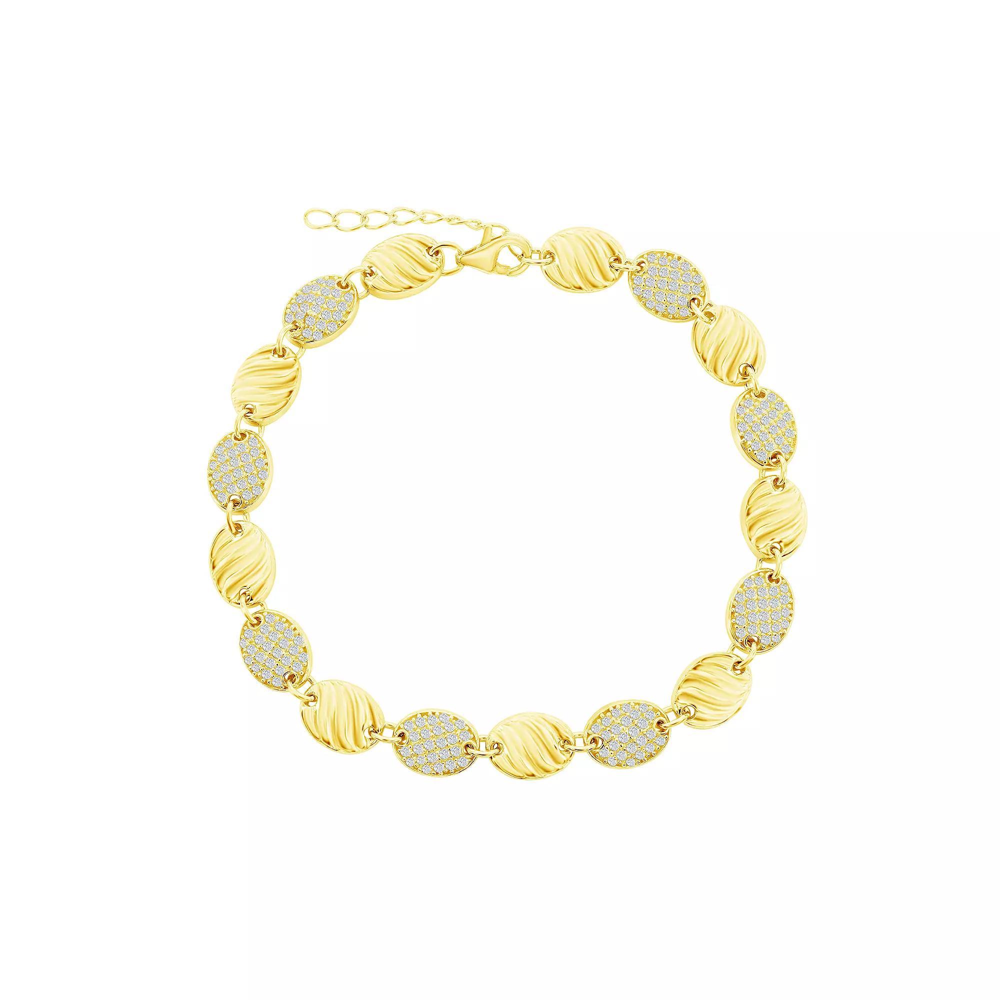 Argento Bella Sterling Silver Oval Croissant & Cubic Zirconia Link Bracelet, Women's, Size: 7", Gold Tone Product Image