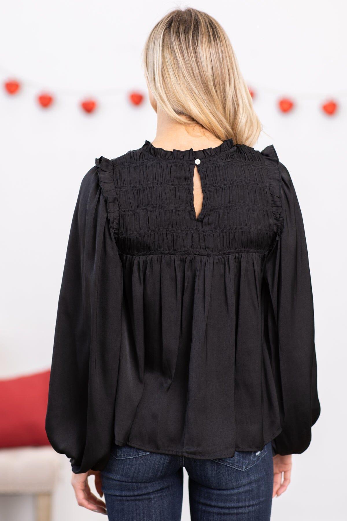 Black Smocked Yoke Balloon Sleeve Product Image