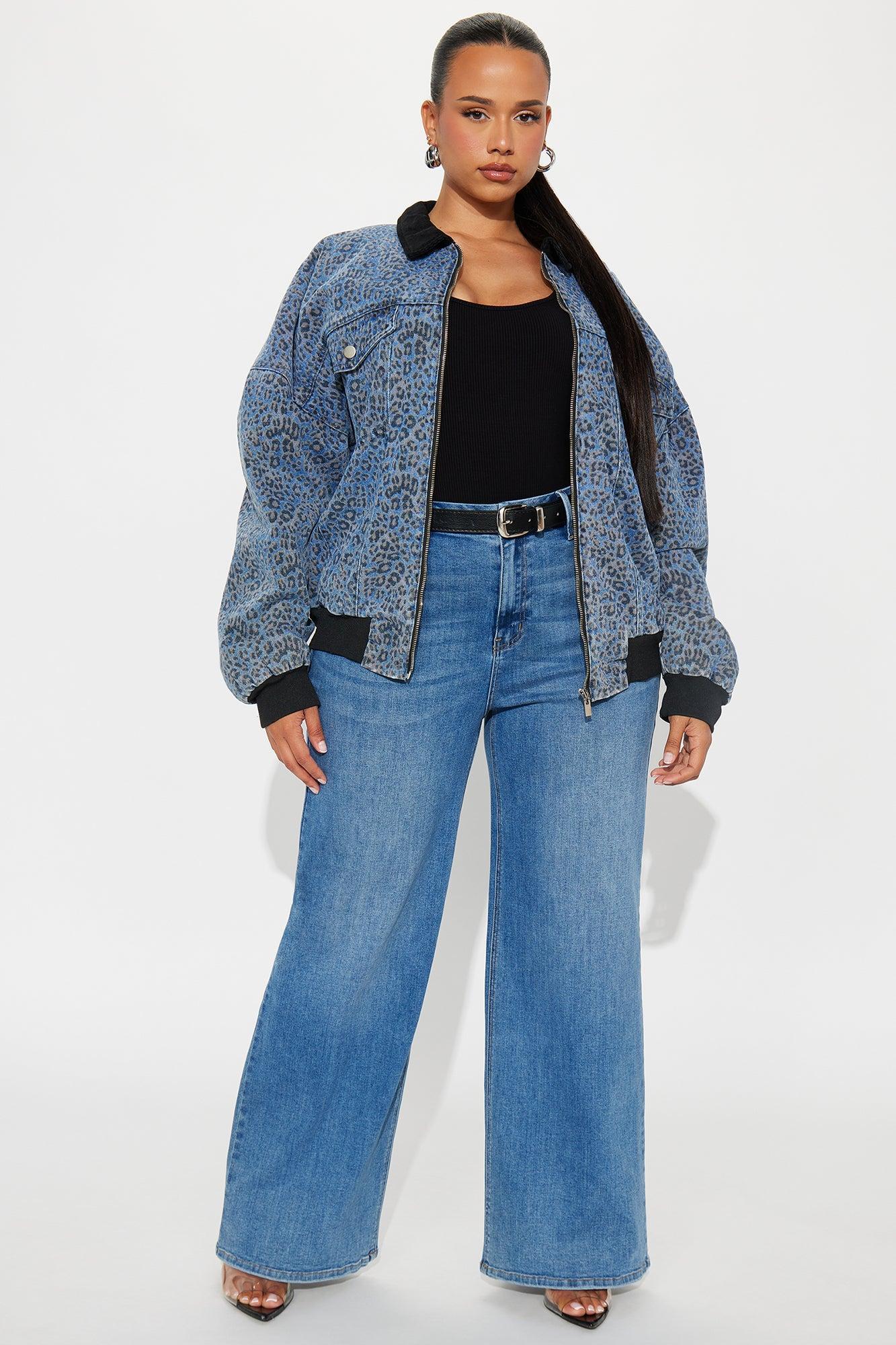Spotted Out Oversized Denim Bomber Jacket - Medium Wash Product Image