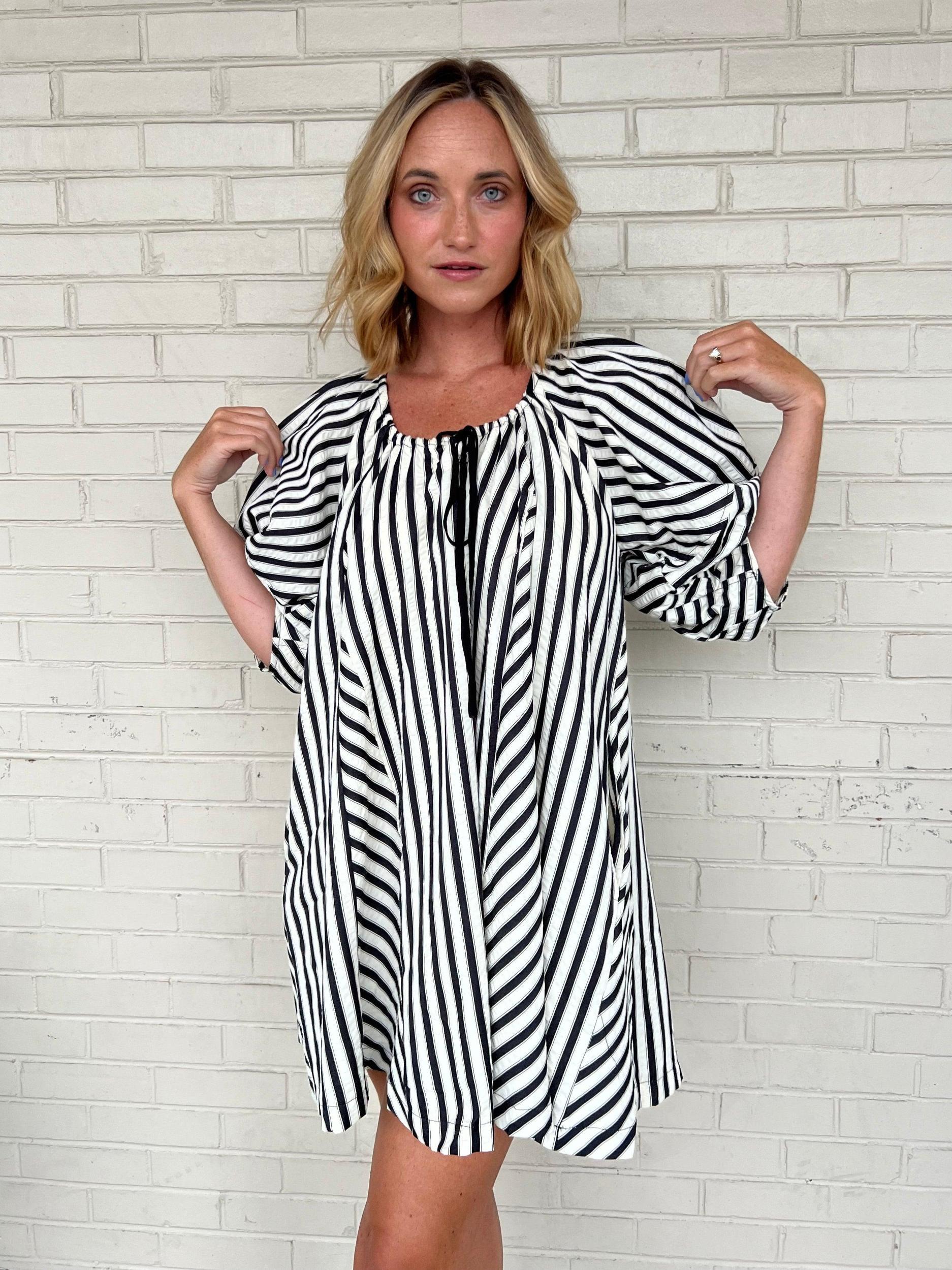 Falling Again Striped Dress - Black Product Image