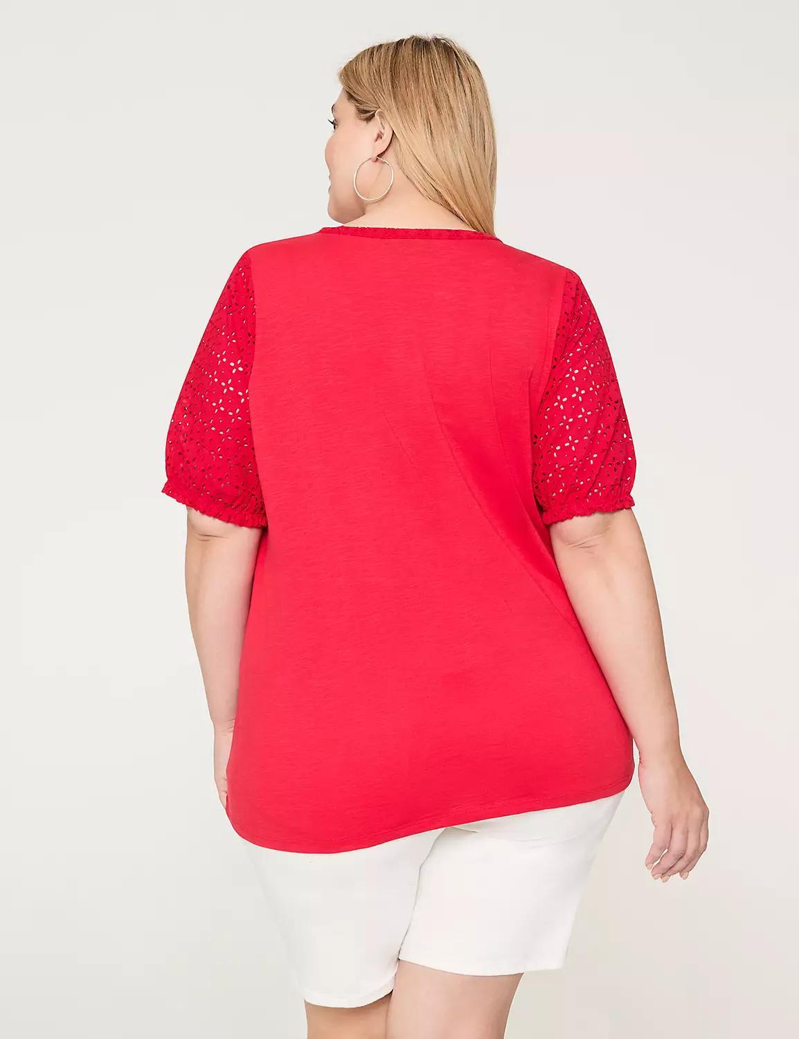 Eyelet & Knit Notch-Neck Top Product Image