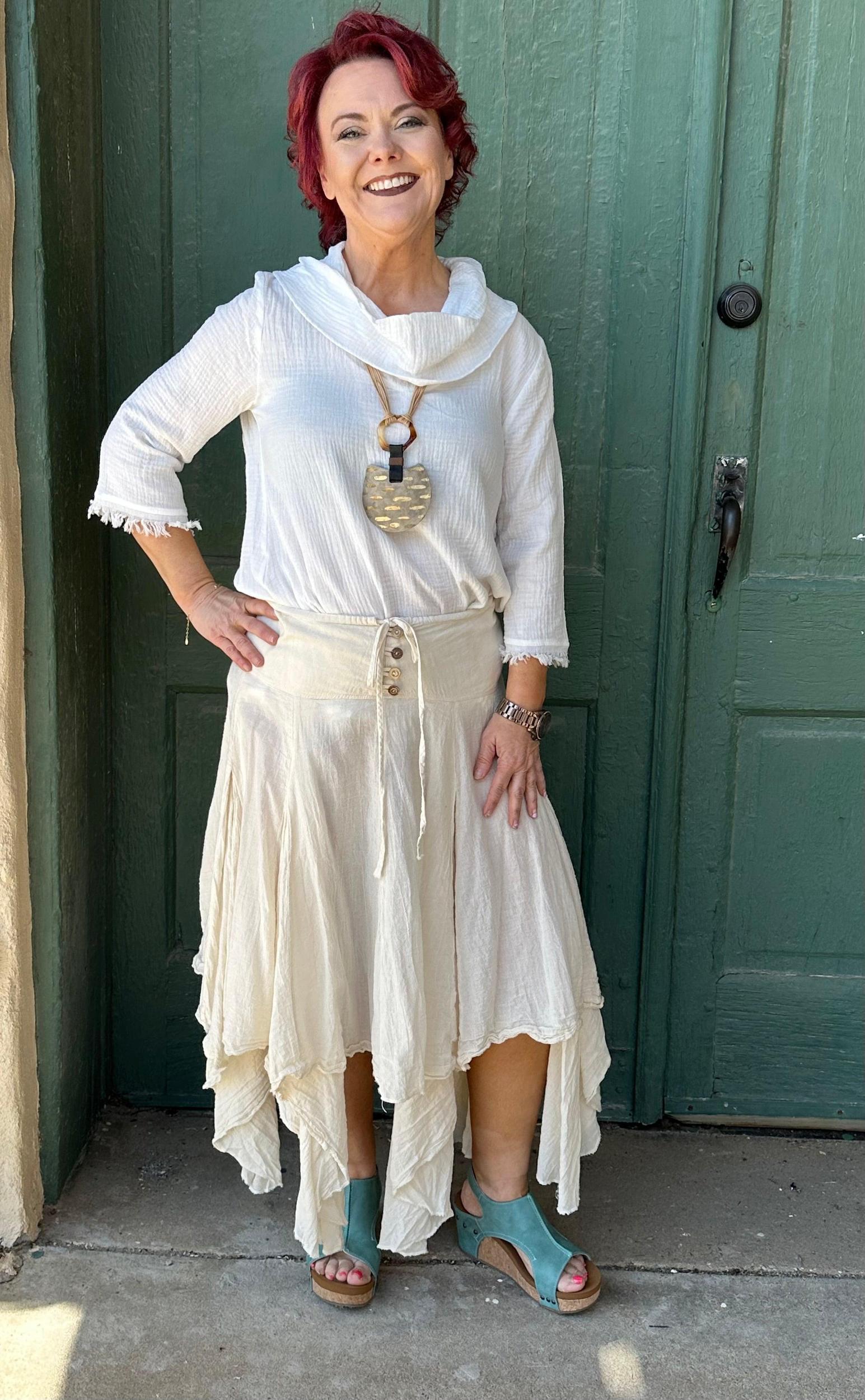 Ryse Cowl Neck Fringe Cotton Top Product Image