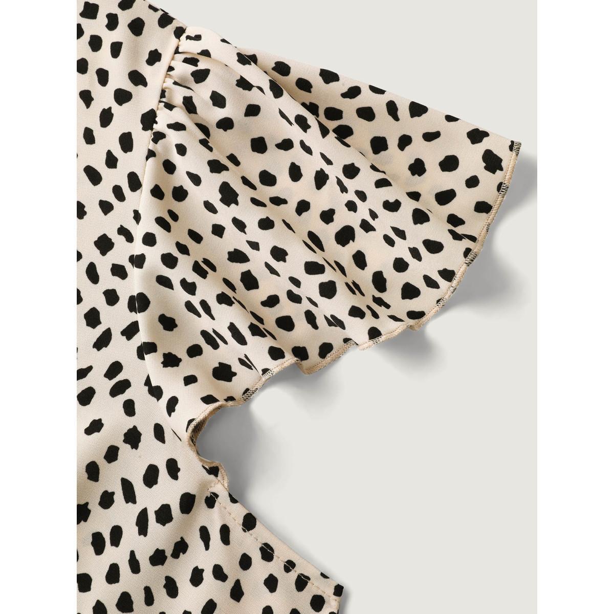 Plus Size Apricot Leopard Print Ruffled Sleeve Blouse Women Cap Sleeve Notched collar Work Blouses BloomChic 22-24/3X Product Image