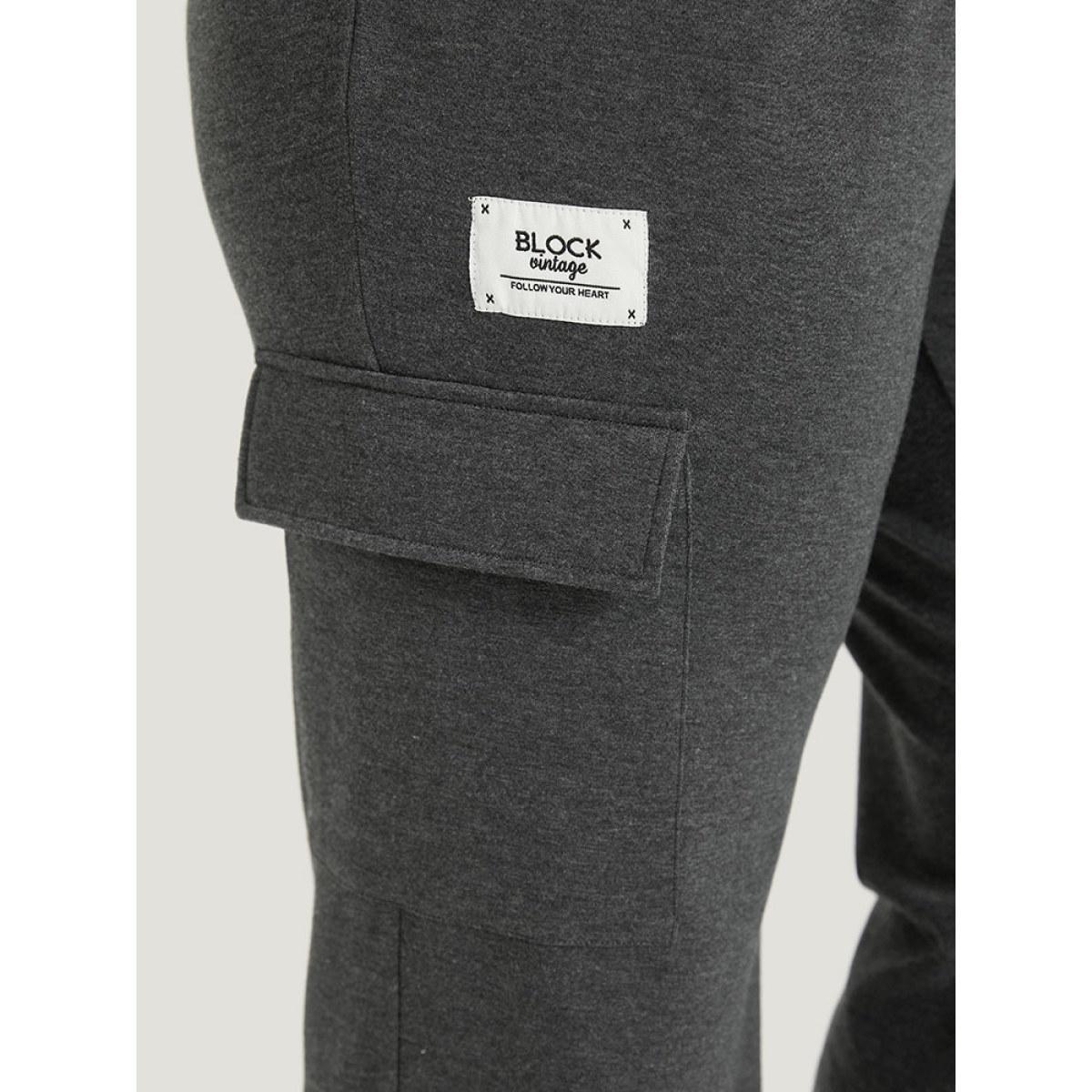 Letter Patched Flap Pocket Bowknot Elastic Waist Sweatpants DimGray Plus Size Women Casual Dailywear Plain 10/M Bloomchic Product Image
