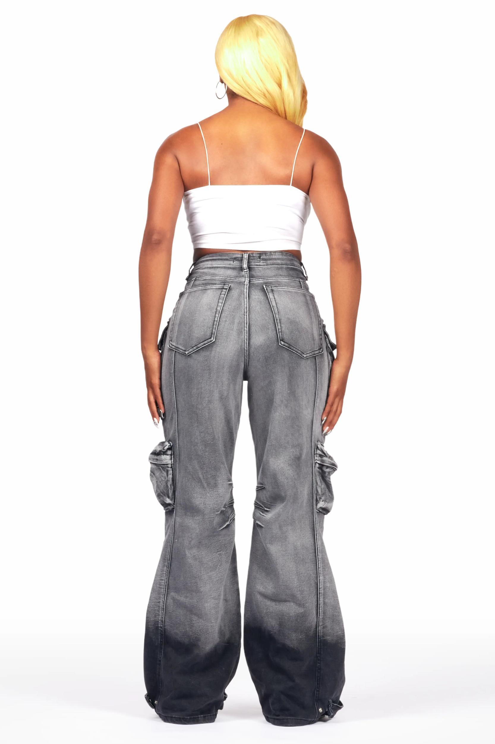 Nakia Grey Wash Cargo Wide Leg Jean Female Product Image