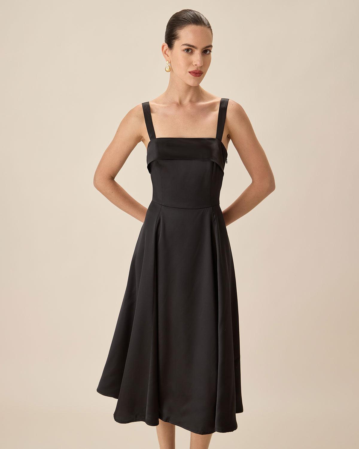 Black Satin Slip Midi Dress Product Image