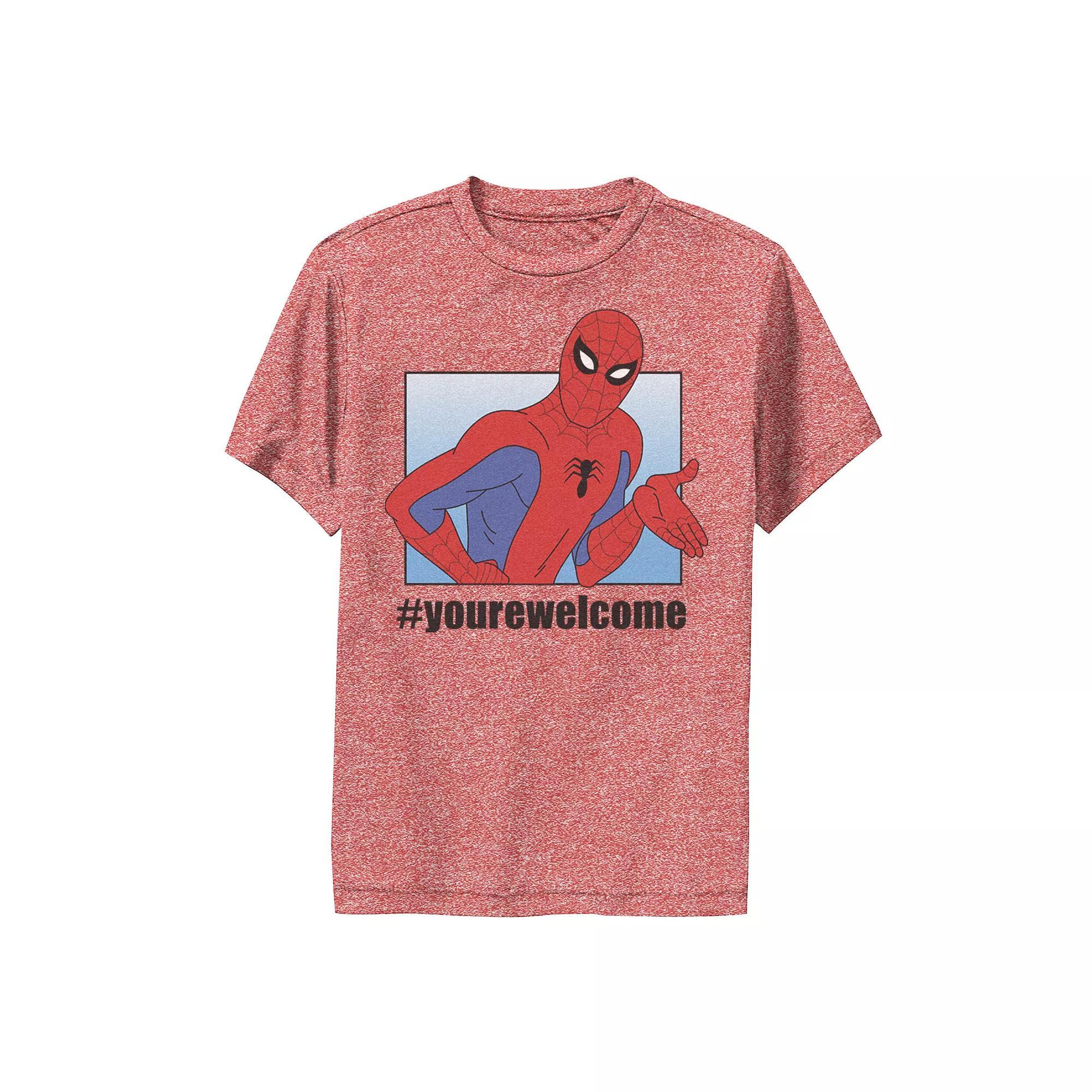 Boys 8-20 Marvel Spider-Man #yourwelcome Vintage Panel Poster Performance Graphic Tee, Boy's, Size: XL, Red Grey Product Image