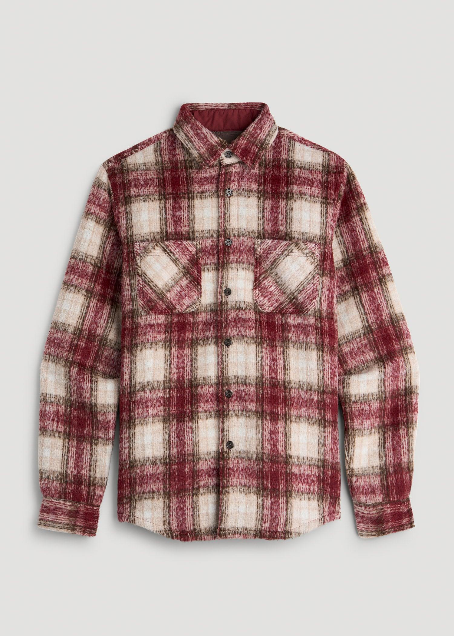 Brushed Flannel Overshirt for Tall Men in Ecru and Red Plaid Product Image