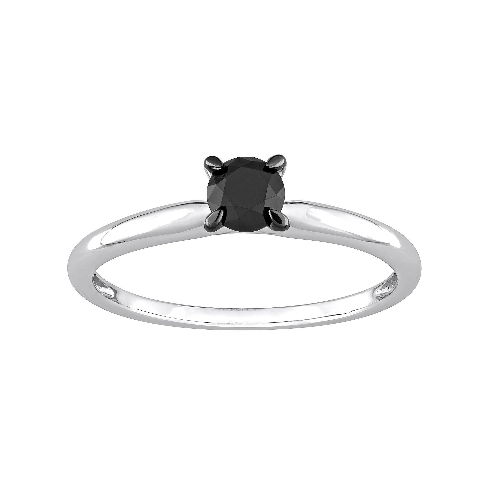 Stella Grace 14k White Gold 1/2 Carat T.W Round Cut Black Diamond Solitaire Engagement Ring, Womens Product Image