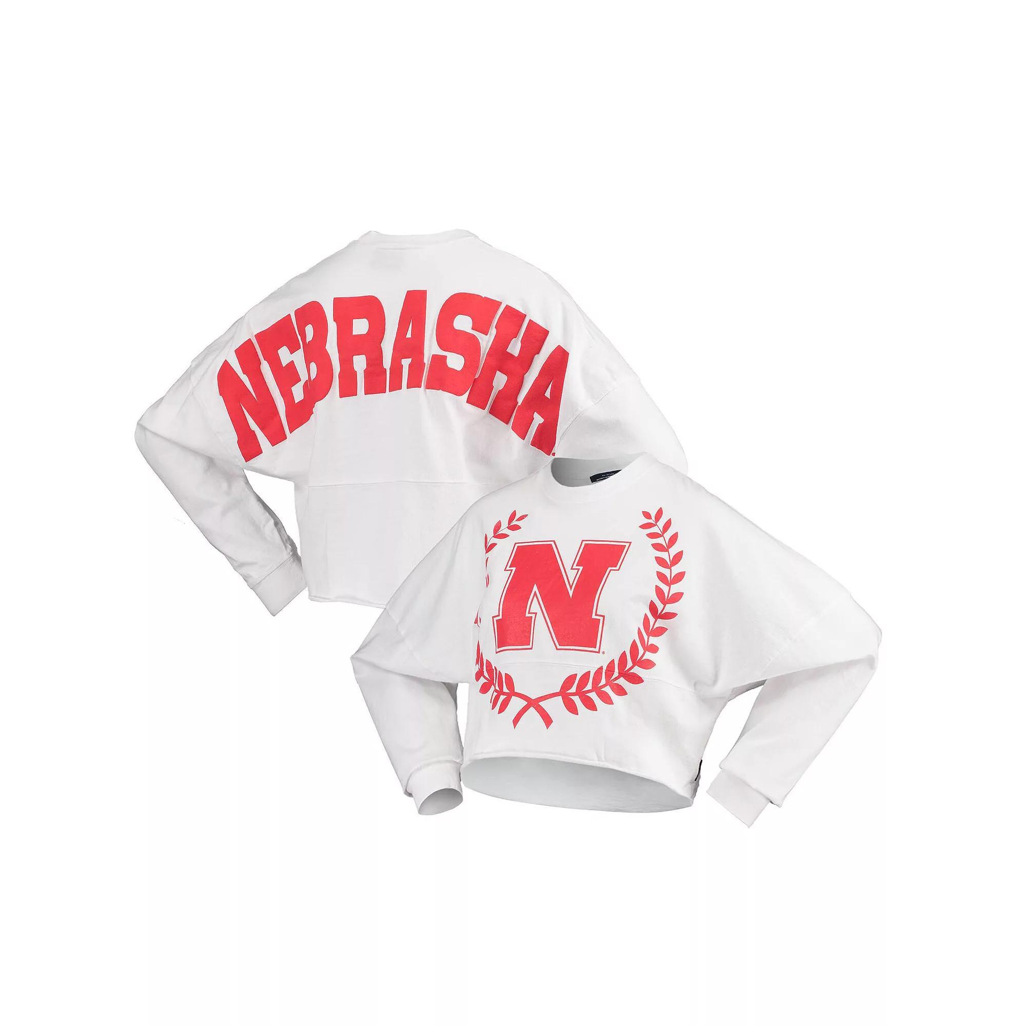 Women's White Nebraska Huskers Laurels Crop Long Sleeve T-Shirt, Size: XL Product Image