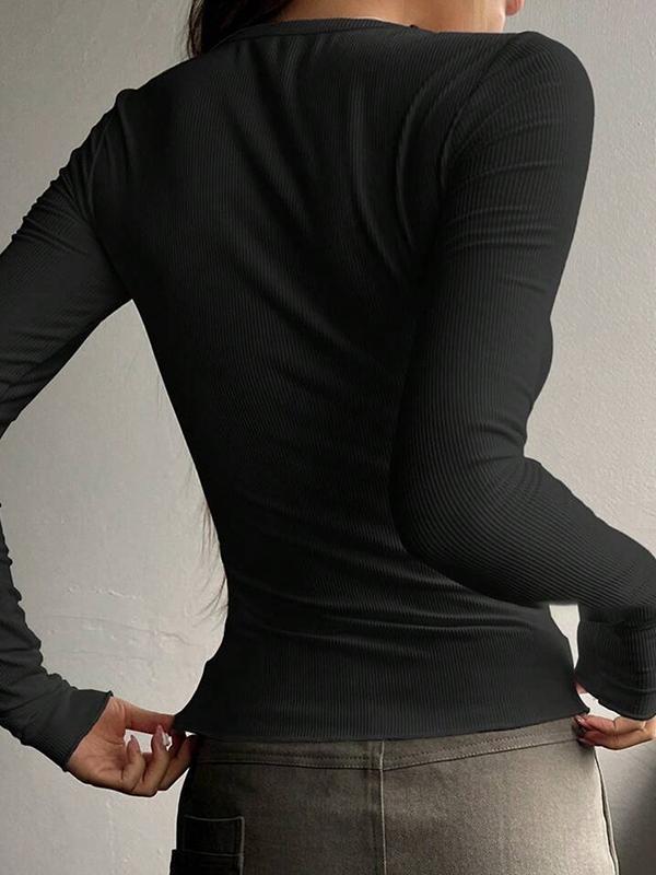 Solid Color Breasted V Neck Slim Long Sleeve Knit Product Image