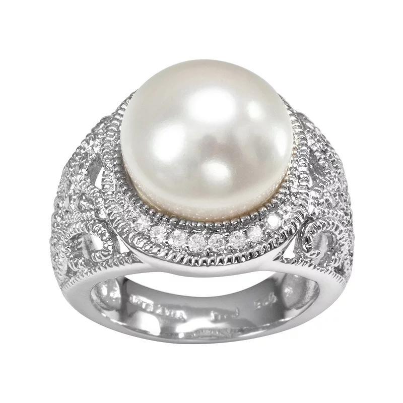 Sophie Miller Sterling Silver Freshwater Cultured Pearl & Cubic Zirconia Filigree Halo Ring, Women's, Size: 8, White Product Image