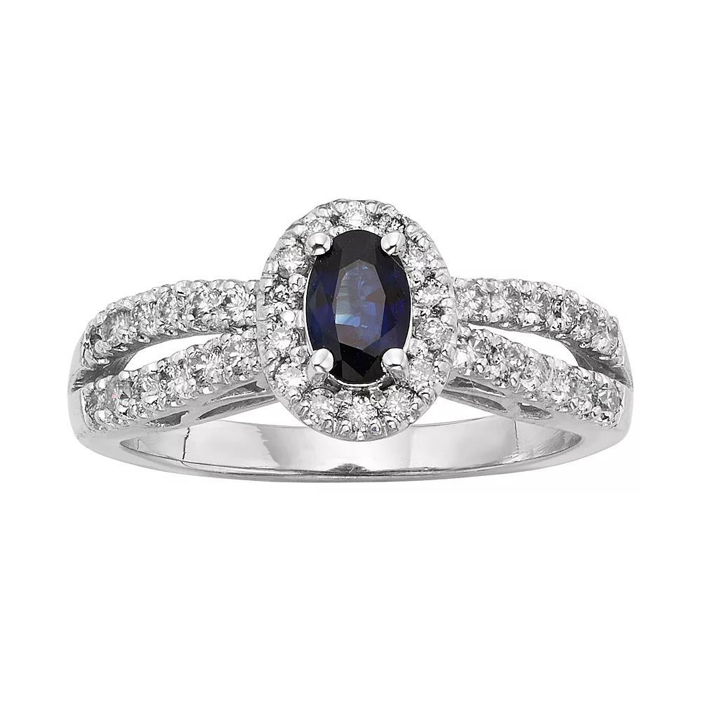 The Regal Collection Sapphire & 1/2 Carat T.W. IGL Certified Diamond 14k White Gold Tiered Oval Halo Ring, Women's, Size: 7, Blue Product Image
