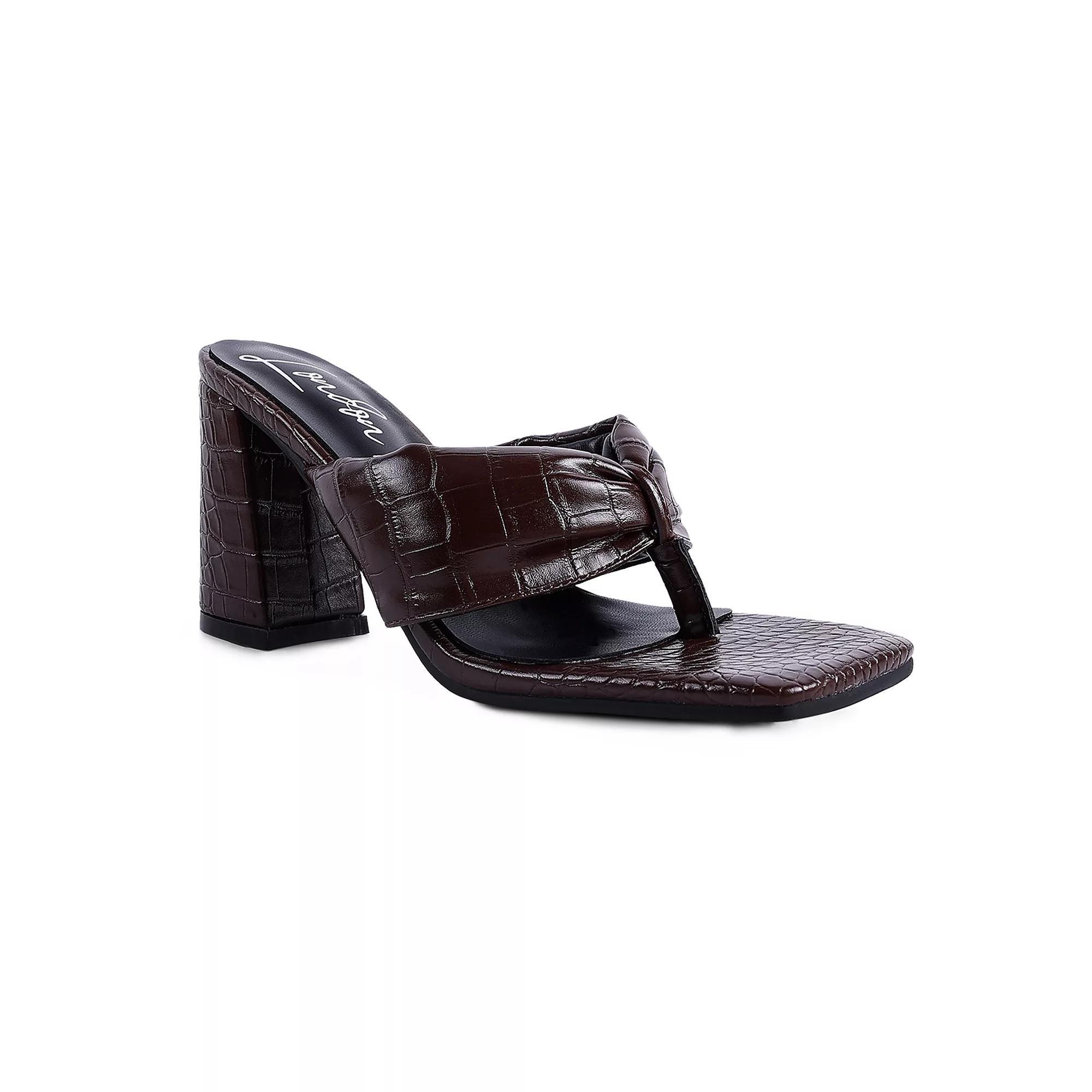 London Rag Phantom Ruched Womens High Heeled Thong Sandals Brown Product Image