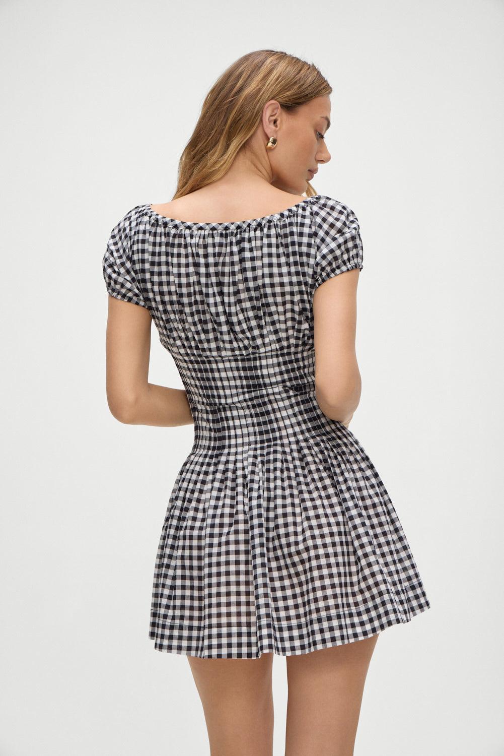 Sadie Gingham Mini Dress - Black Gingham Product Image