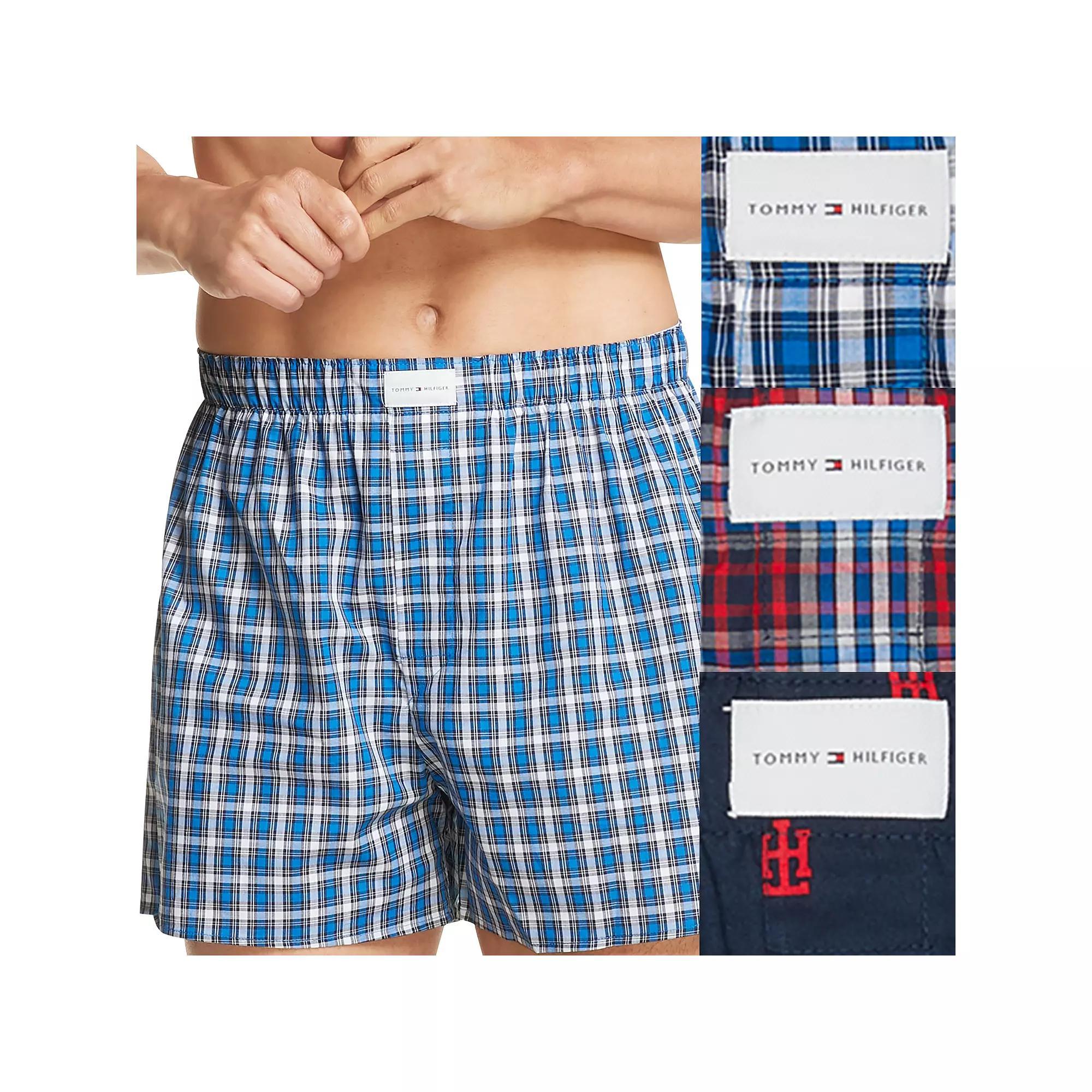 Men's Tommy Hilfiger 3-pack Cotton Classics Woven Boxers, Size: XL, Red Navy White Plaid Product Image