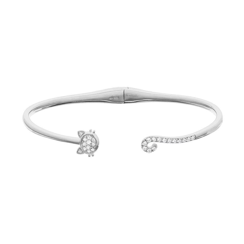 Sterling Silver Lab Created White Sapphire Cat Bangle Bracelet, Women's, Size: 7" Product Image