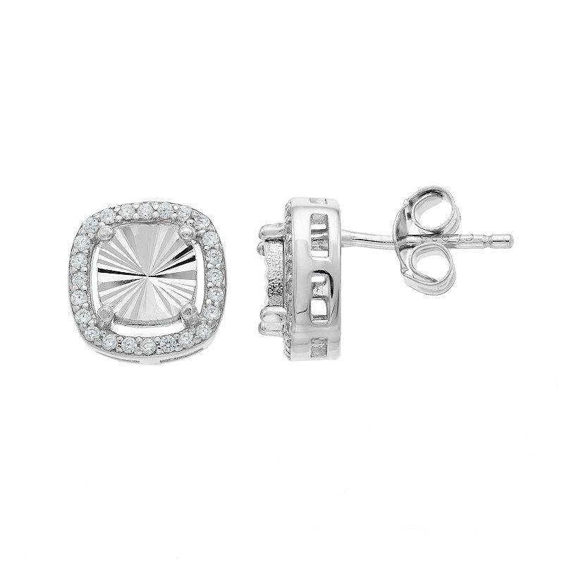 Sterling Silver Cubic Zirconia Cushion Stud Earrings, Women's, 14k Rose Gold Over Product Image