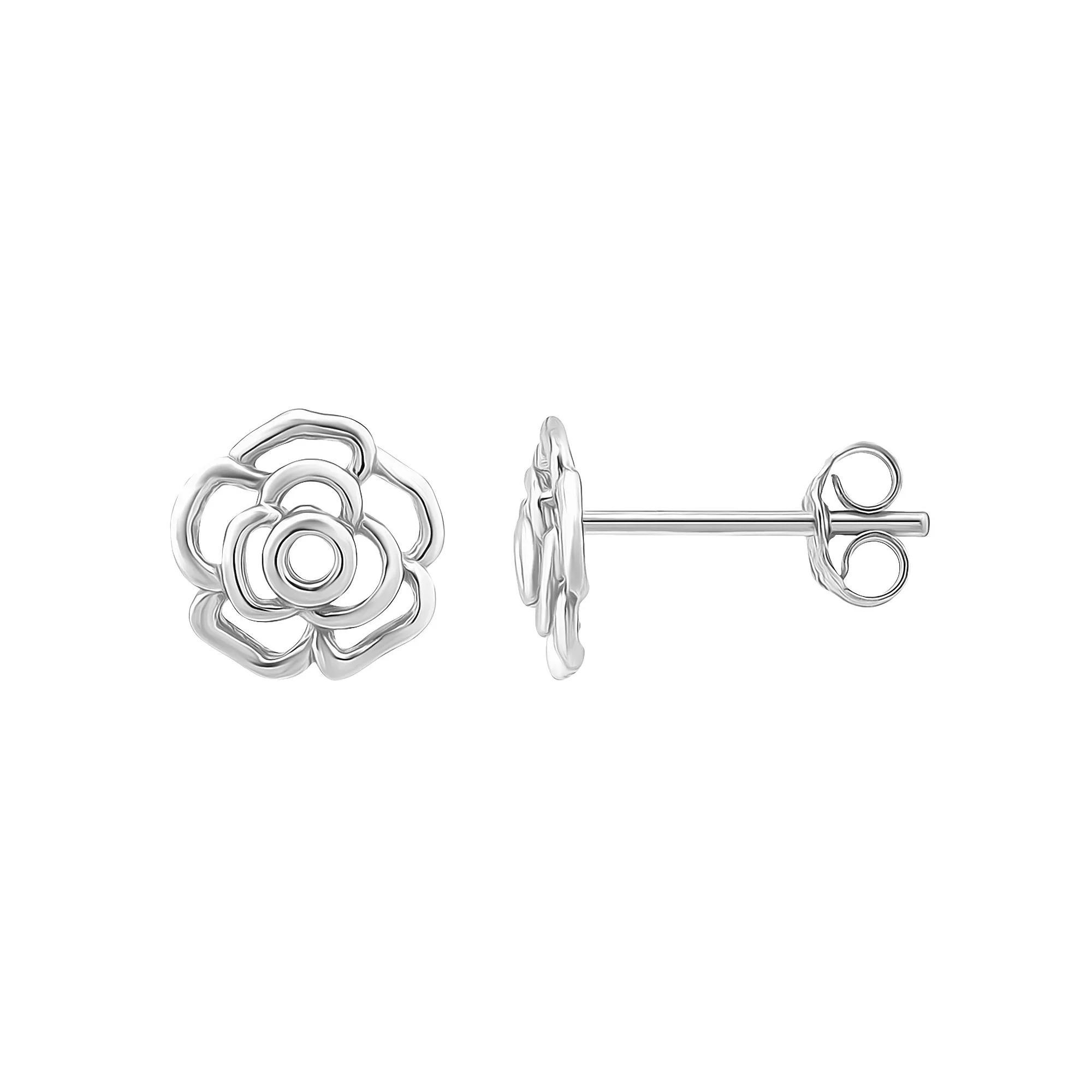 Aleure Precioso Rose Stud Earrings, Womens, Sterling Product Image