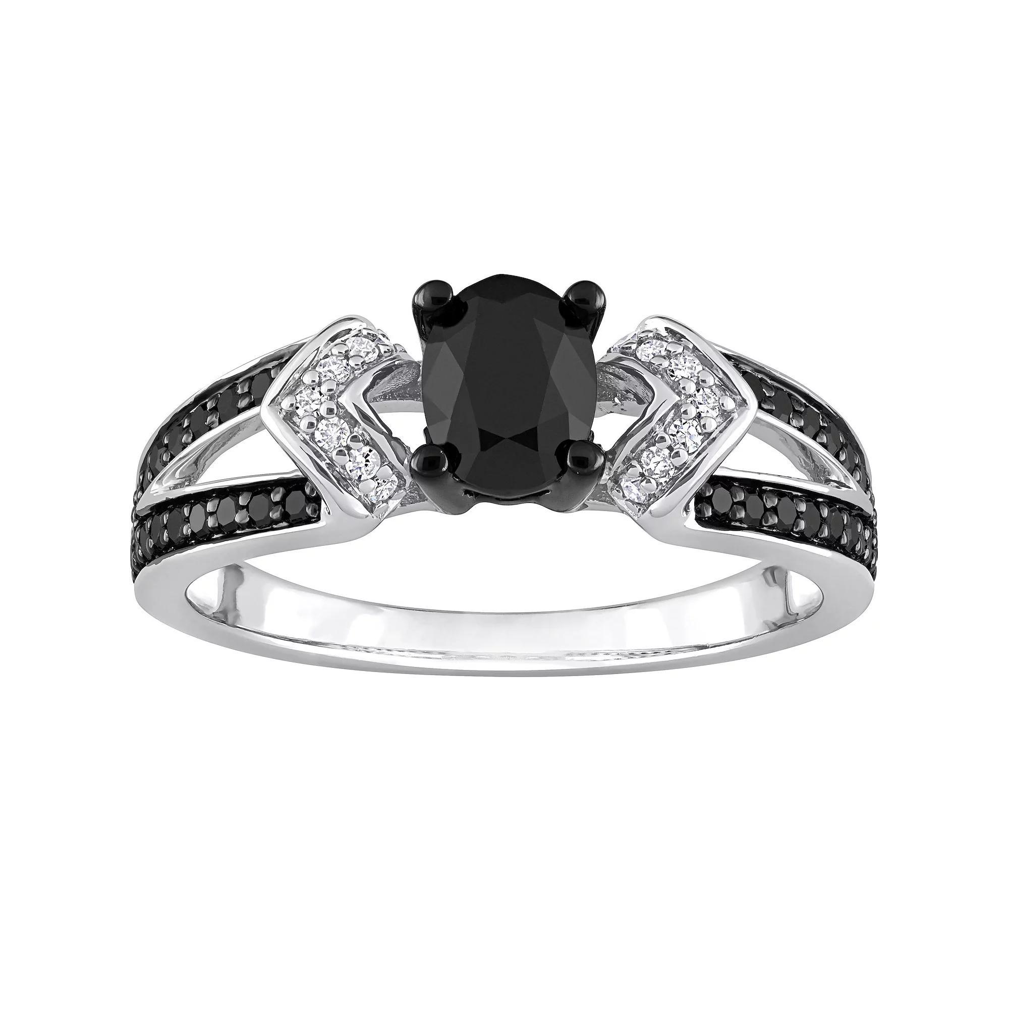 Stella Grace Sterling Silver 1 Carat T.W. Black & White Diamond Split Band Engagement Ring, Women's, Size: 5 Product Image