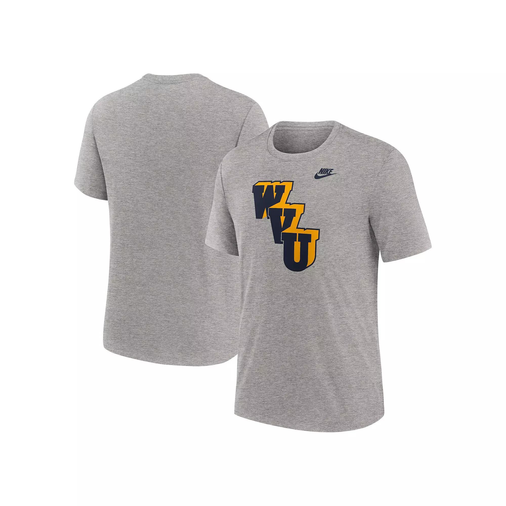 Men's Nike Heather Gray West Virginia Mountaineers Blitz Evergreen Legacy Primary Tri-Blend T-Shirt, Size: Medium, Grey Product Image