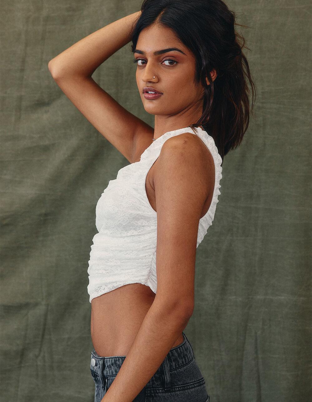 WEST OF MELROSE Lace One Shoulder Womens Top - CREAM Product Image