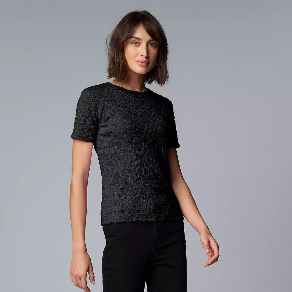 Women's Simply Vera Vera Wang Textured Tee, Size: Small, Black Product Image