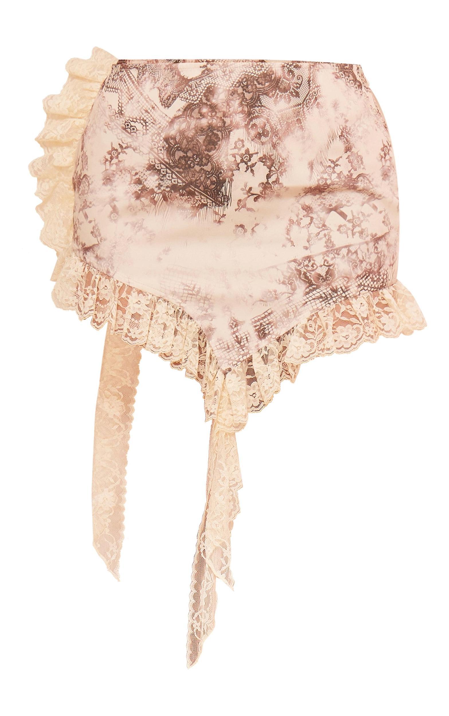 Cream Leopard Print Lace Trim Mini Skirt Product Image