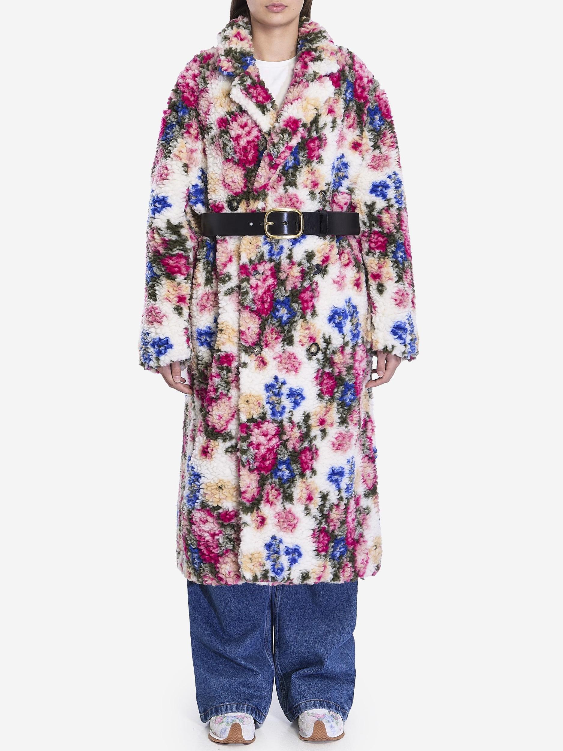LOEWE Floral Bouquet Double-breasted Wool Blend Coat In Multicolor Product Image