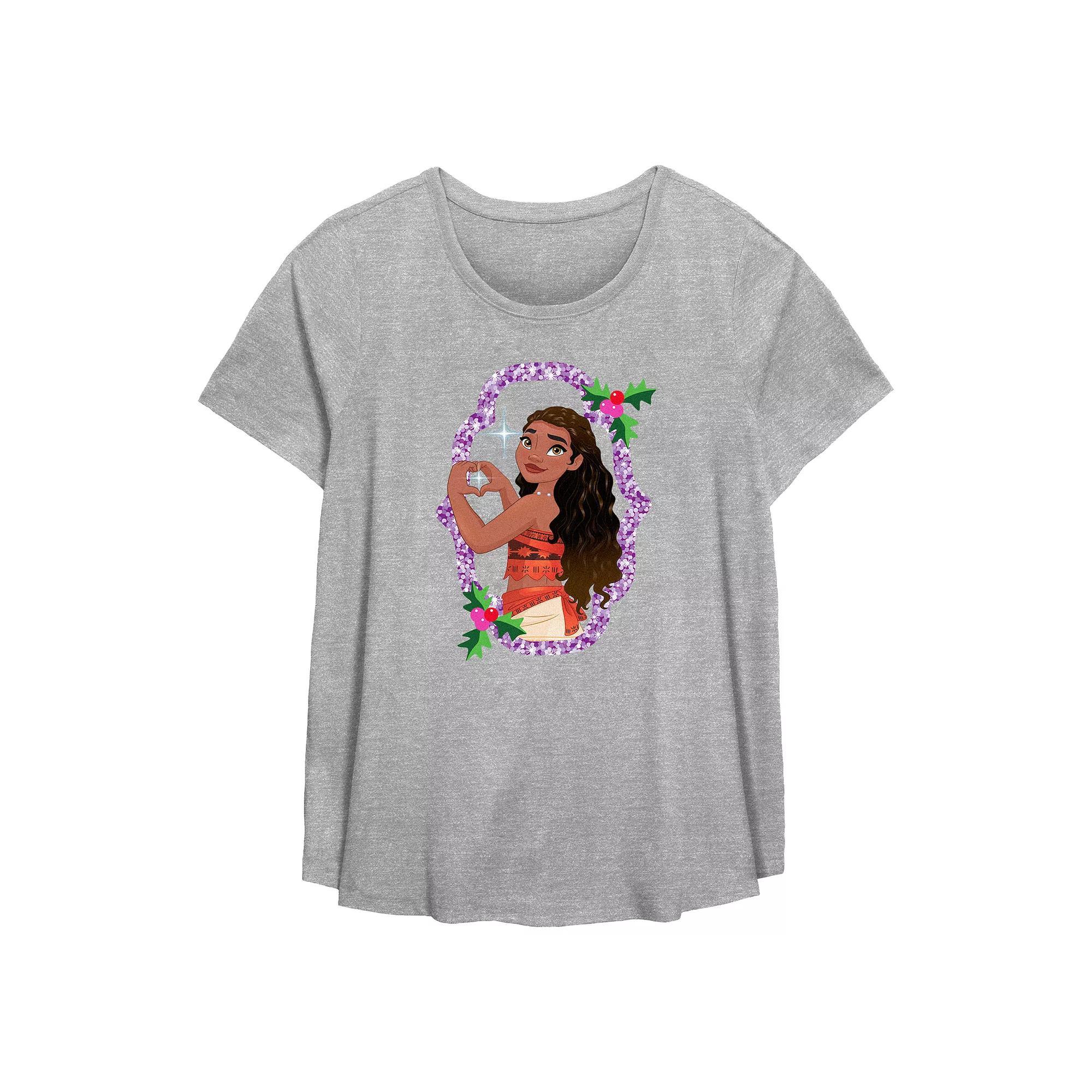 Disney's Moana Sparkling Christmas Wreath Plus Size Flowy Graphic Tee, Women's, Size: 4XL, Grey Gray Product Image