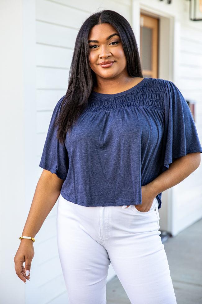 Another Day With You Navy Smocked Detail Tee FINAL SALE Product Image