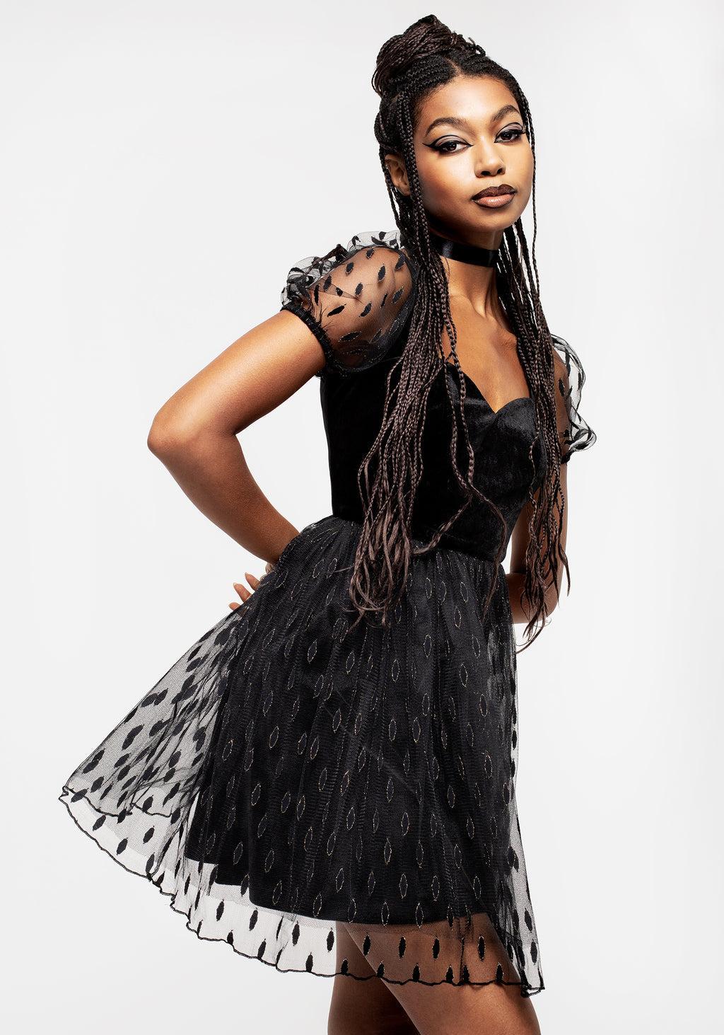 Ellipse Embroidered Tulle Puff Mini Dress Product Image