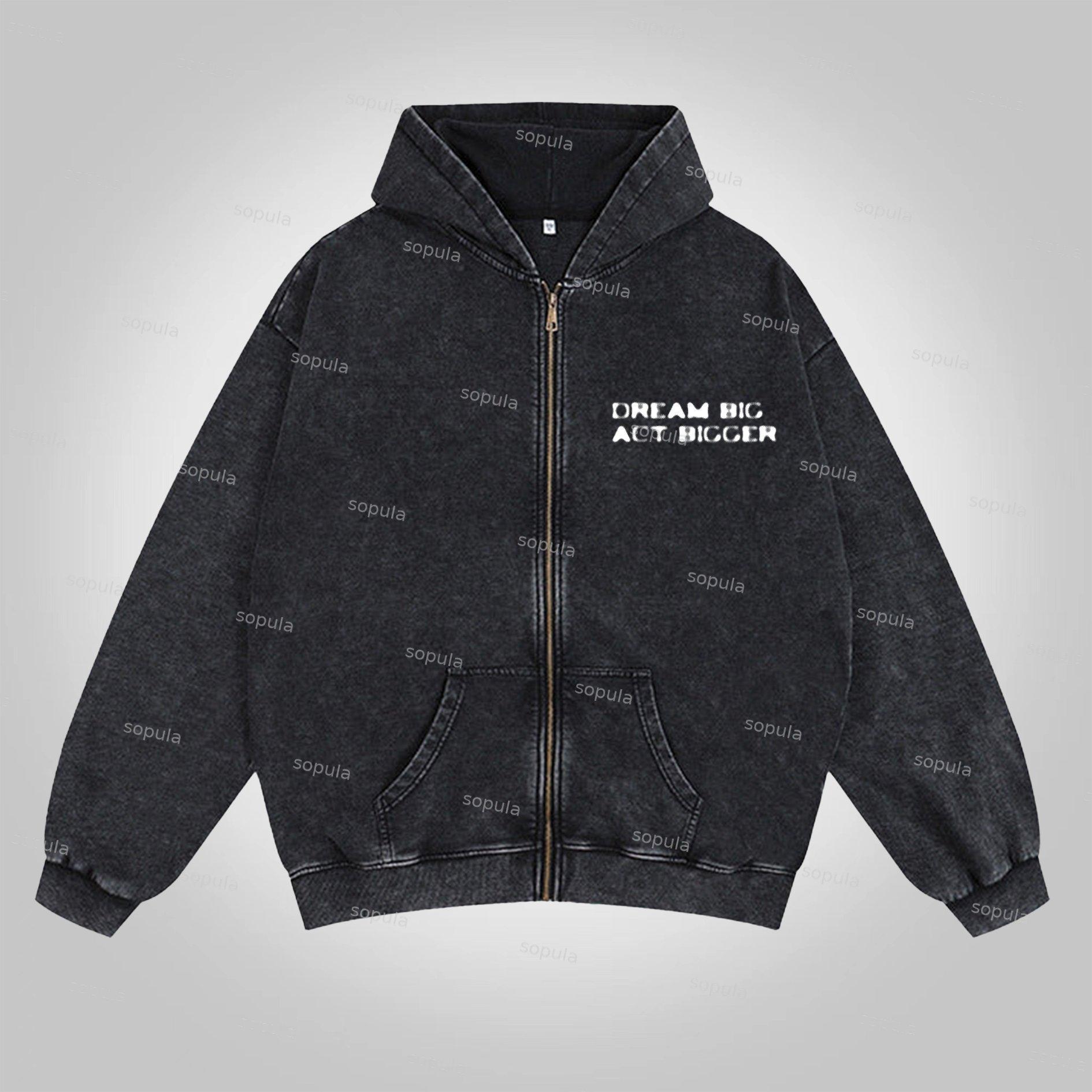 Sopula Dream Big Act Bigger Boxer Graphic Washed Zip-Up Hoodie Product Image