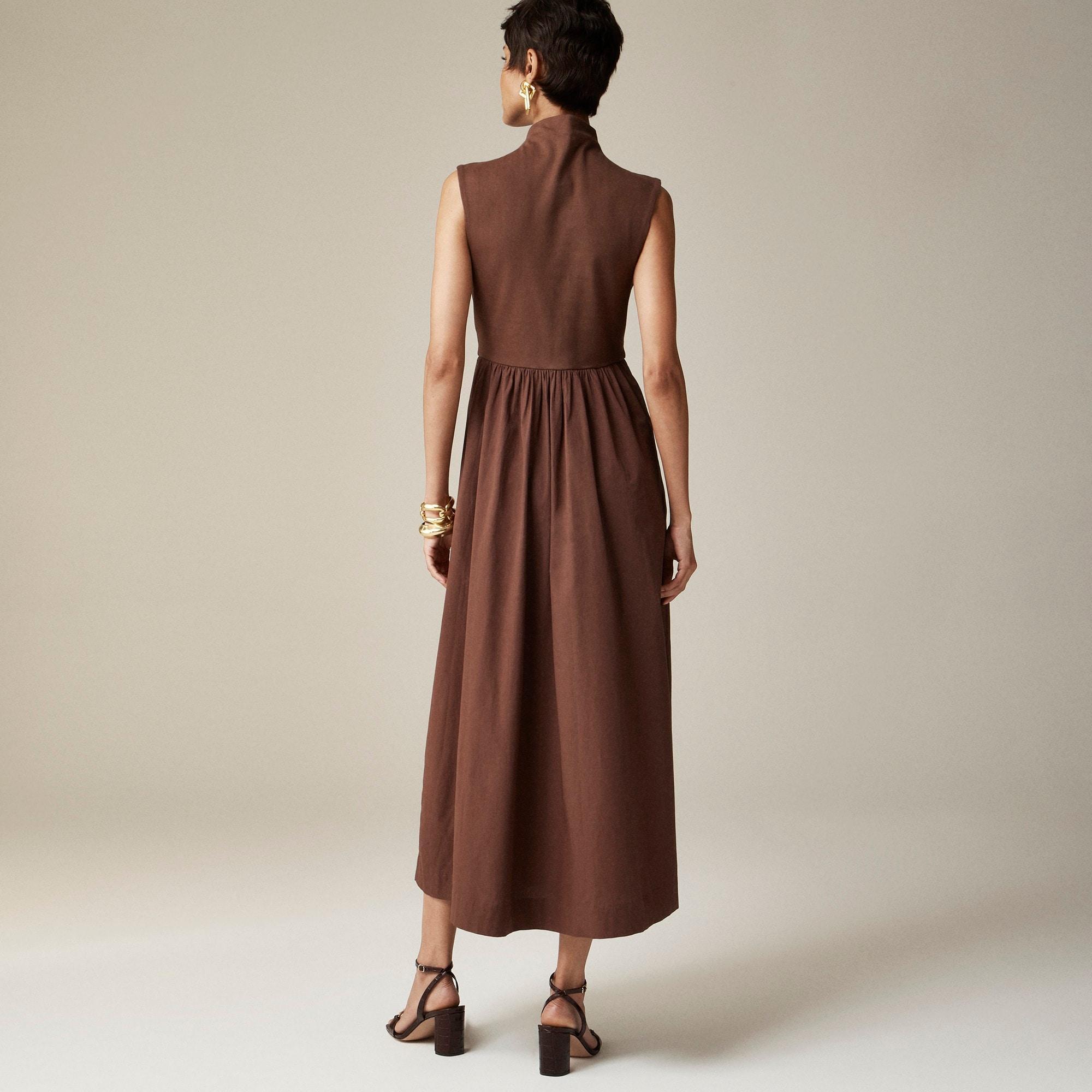 Fitted knit mockneck dress with poplin skirt Product Image