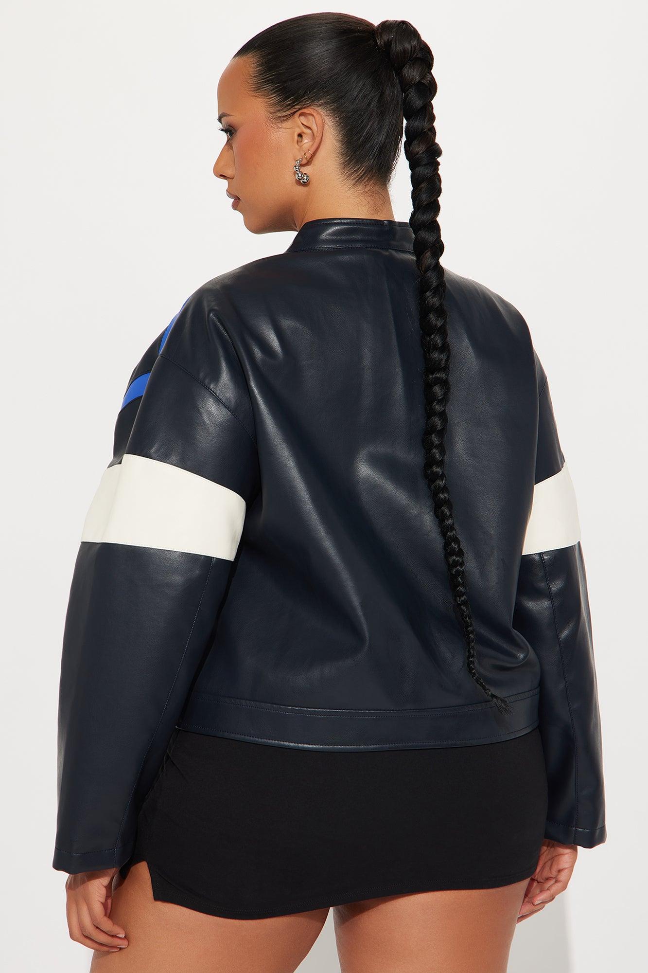 Sasha Faux Leather Moto Jacket - Royal/combo Product Image