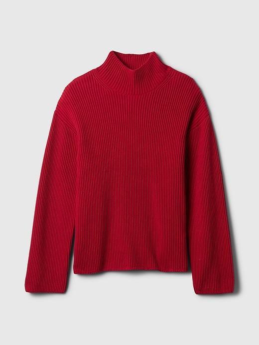 100% Cotton Oversized Split-Hem Mockneck Sweater Product Image