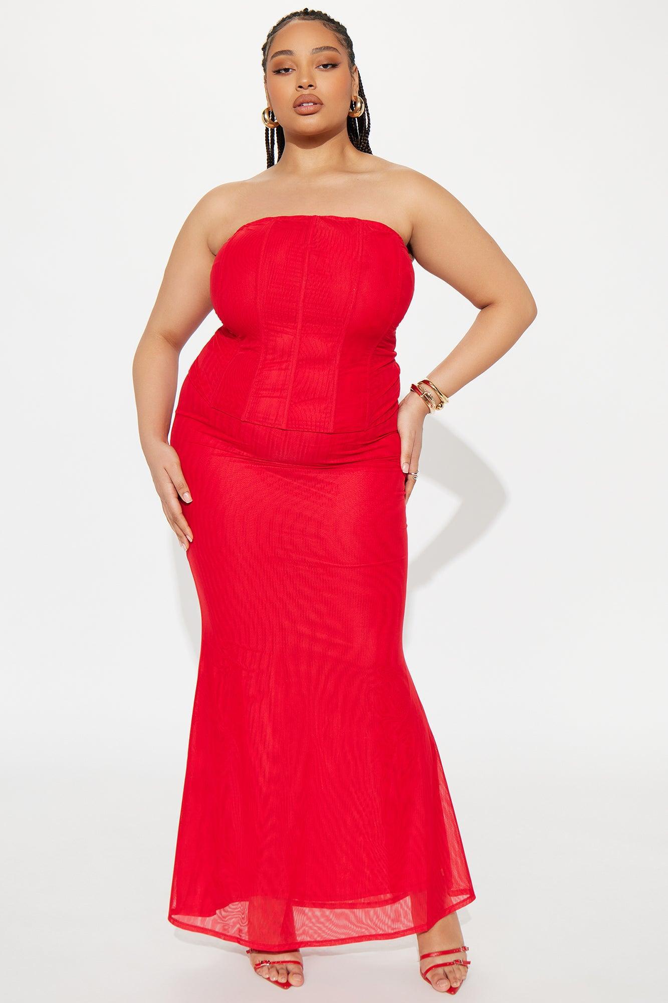 Secret Affair Mesh Corset Maxi Skirt Set - Red Product Image