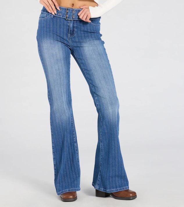 All Time Cute Mid-Rise Belted Flare Denim Jeans Product Image