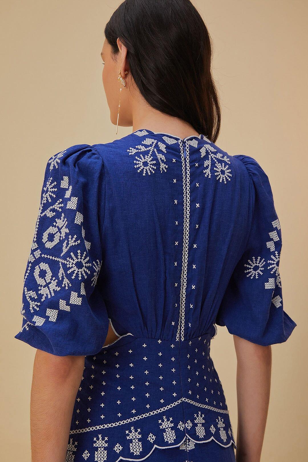 Navy Blue Embroidered Cut-Out Midi Dress, NAVY BLUE / XXS Product Image