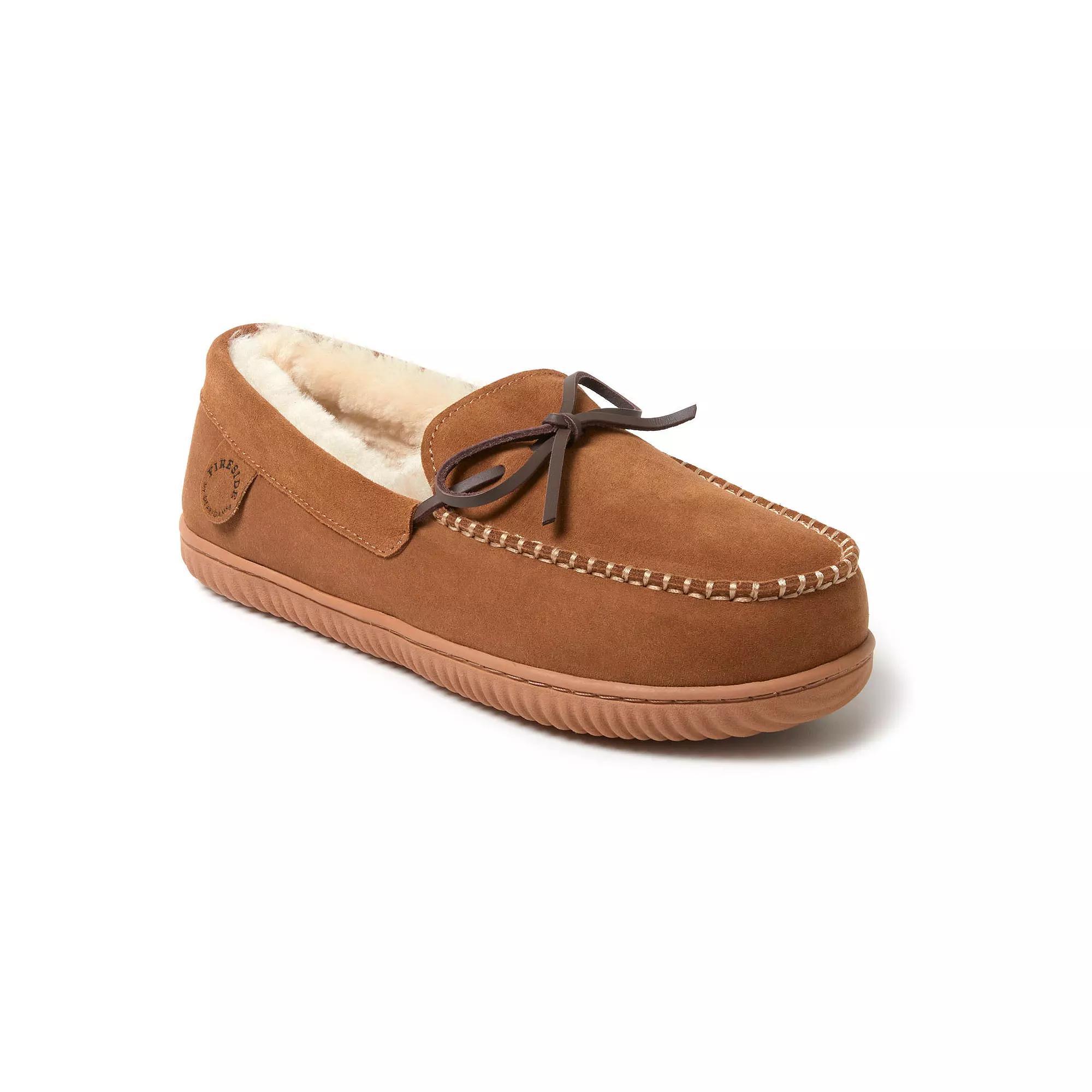 Fireside by Dearfoams Nelson Bay Mens Shearling Moccasin Slippers Brown Product Image