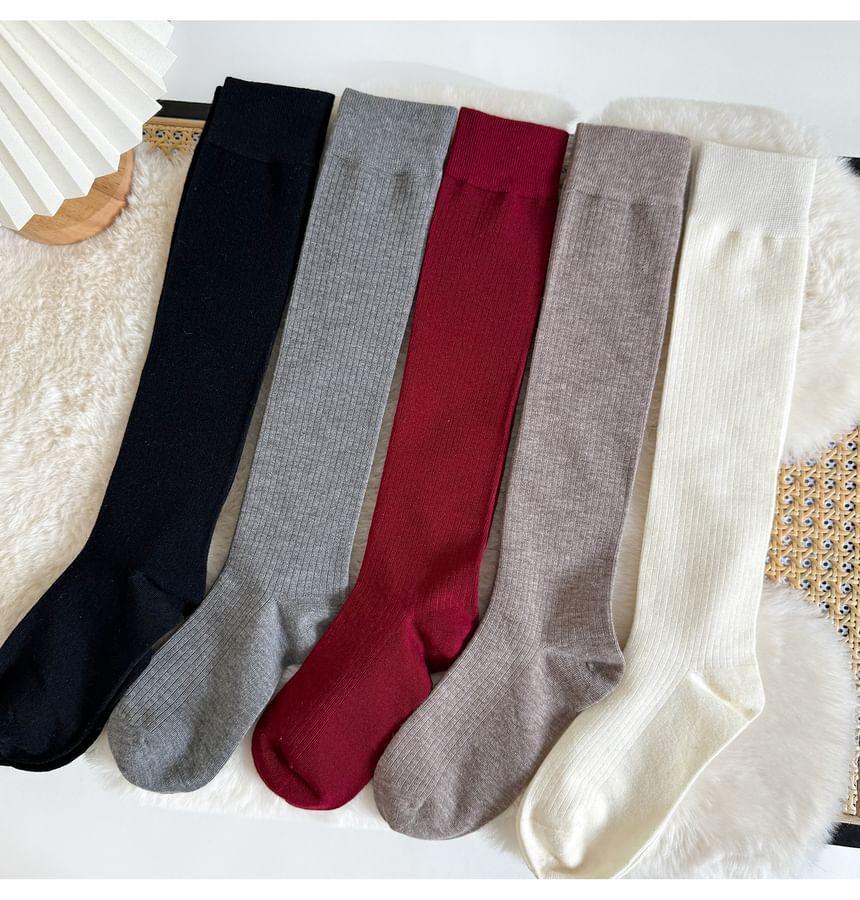 Plain Ribbed Knee High Socks Product Image