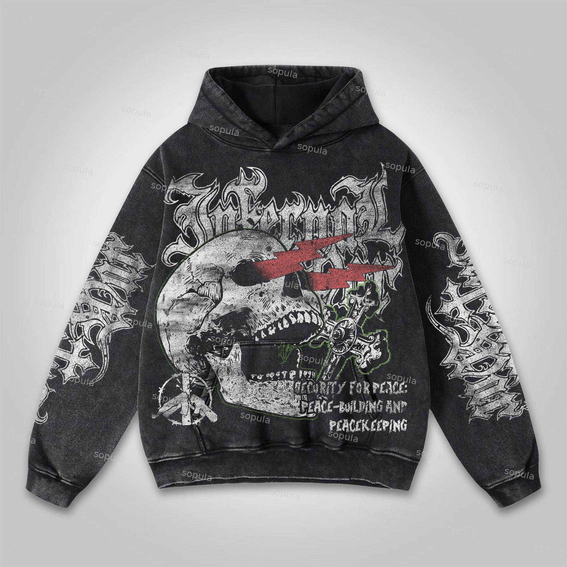 Skeleton Wrangler Rodeo Print Washed Hoodie Product Image