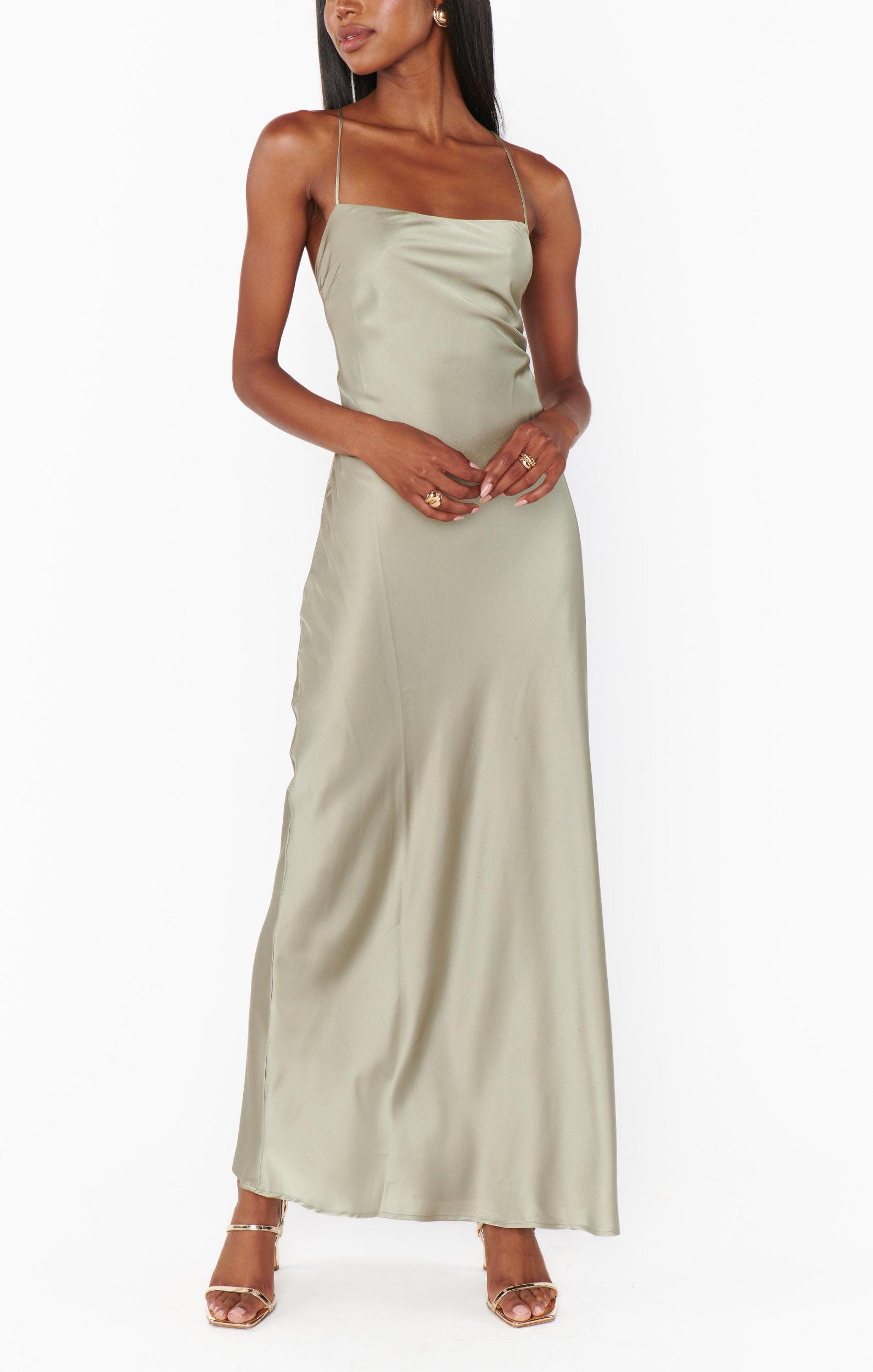 Dani Slip Dress ~ Moss Green Luxe Satin Product Image