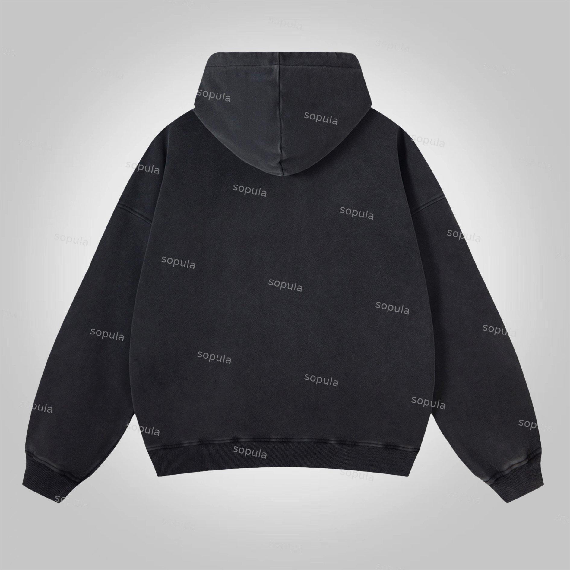 Sopula Relaxed Vintage Graphic Acid Washed Oversized Zip-Up Hoodie Product Image